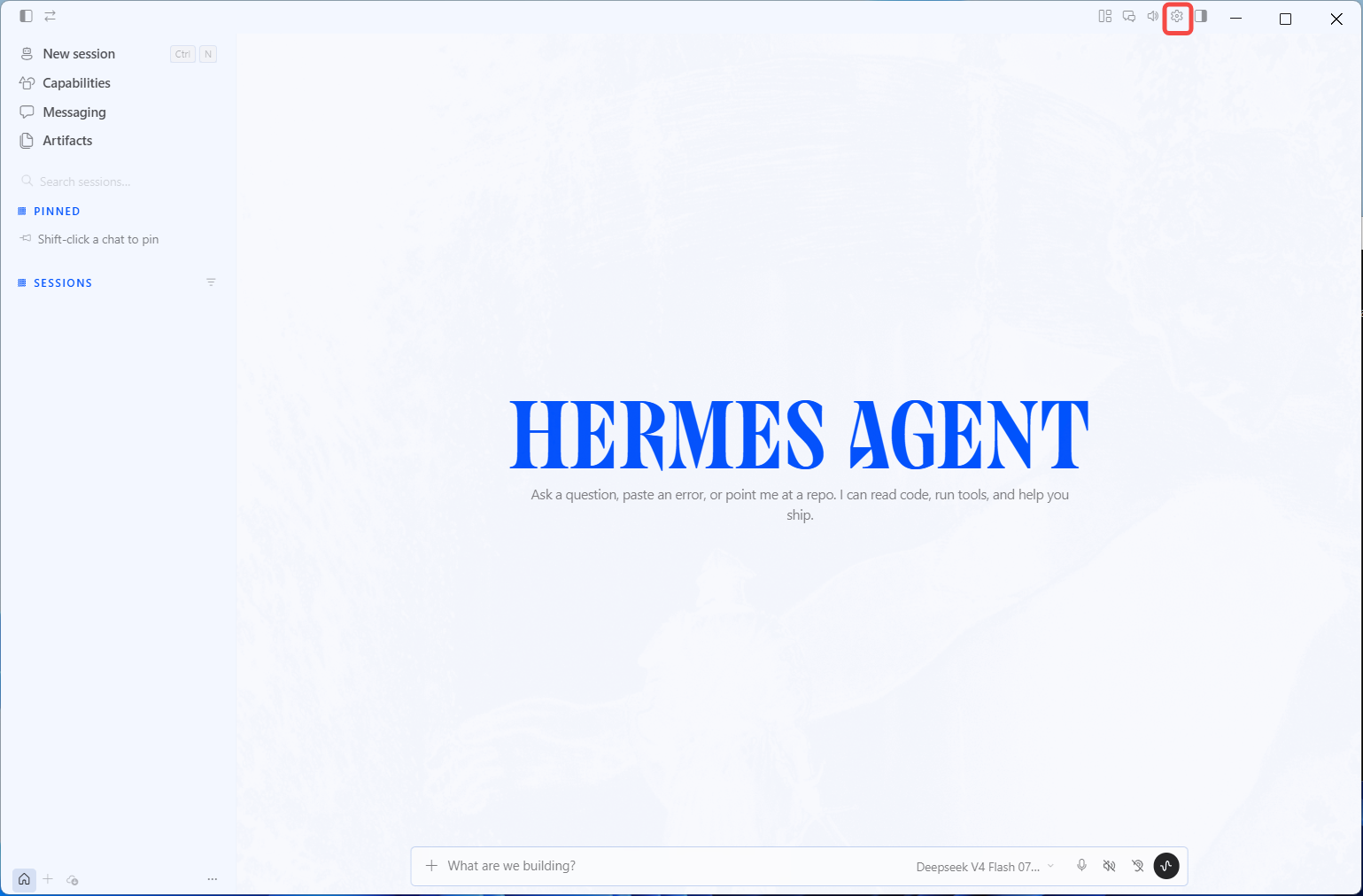 Hermes Desktop 主界面右上角的设置按钮